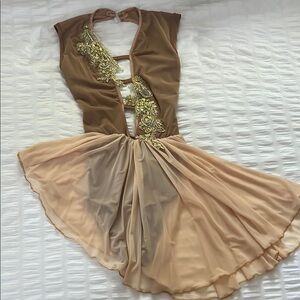 Brown and Cream Dance Dress with Unique Design, leotard base, Open back